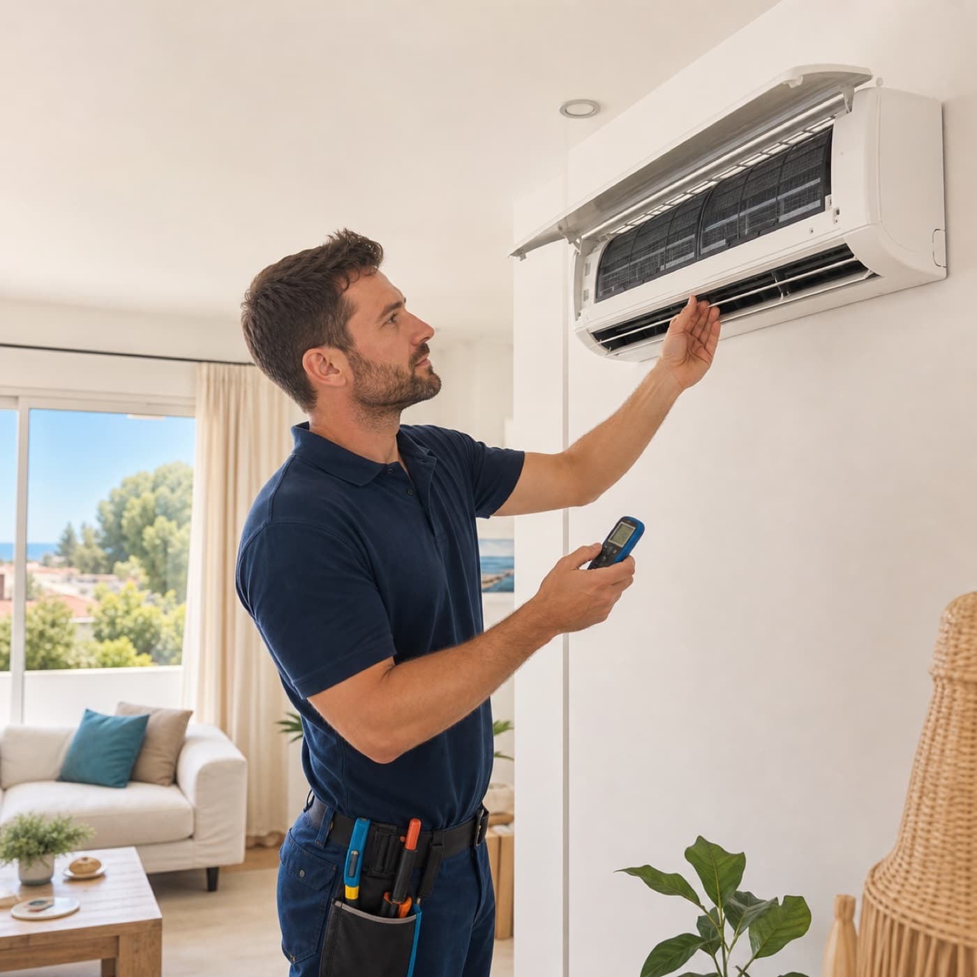 Technicien diagnostiquant une climatisation qui ne refroidit plus à Lunel